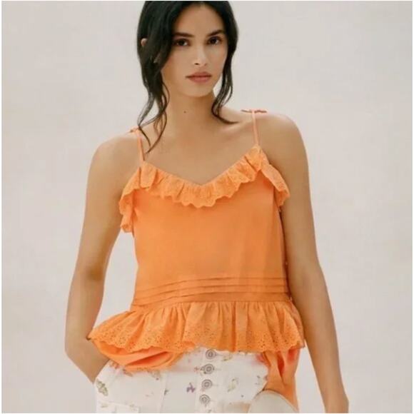 MARE MARE x ANTHROPOLOGIE Orange Tie-Strap Tiered Eyelet Top // M - Picture 1 of 10